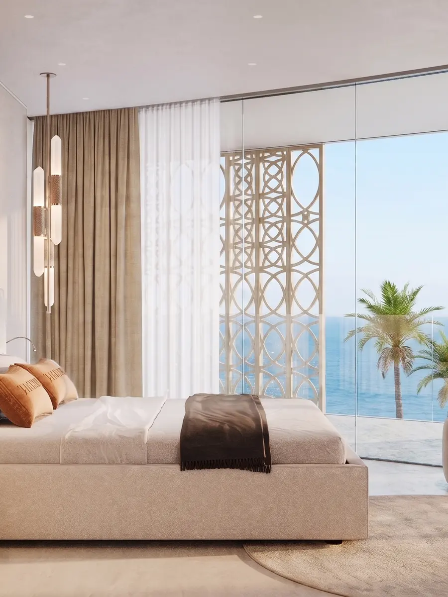 Bedroom at Mira Ocean Estates looking out over the Arabian Sea
