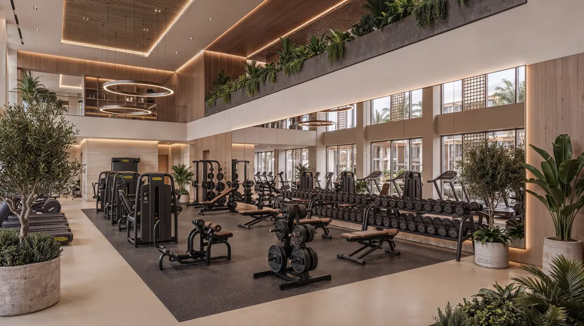 Double-height gym with full equipment