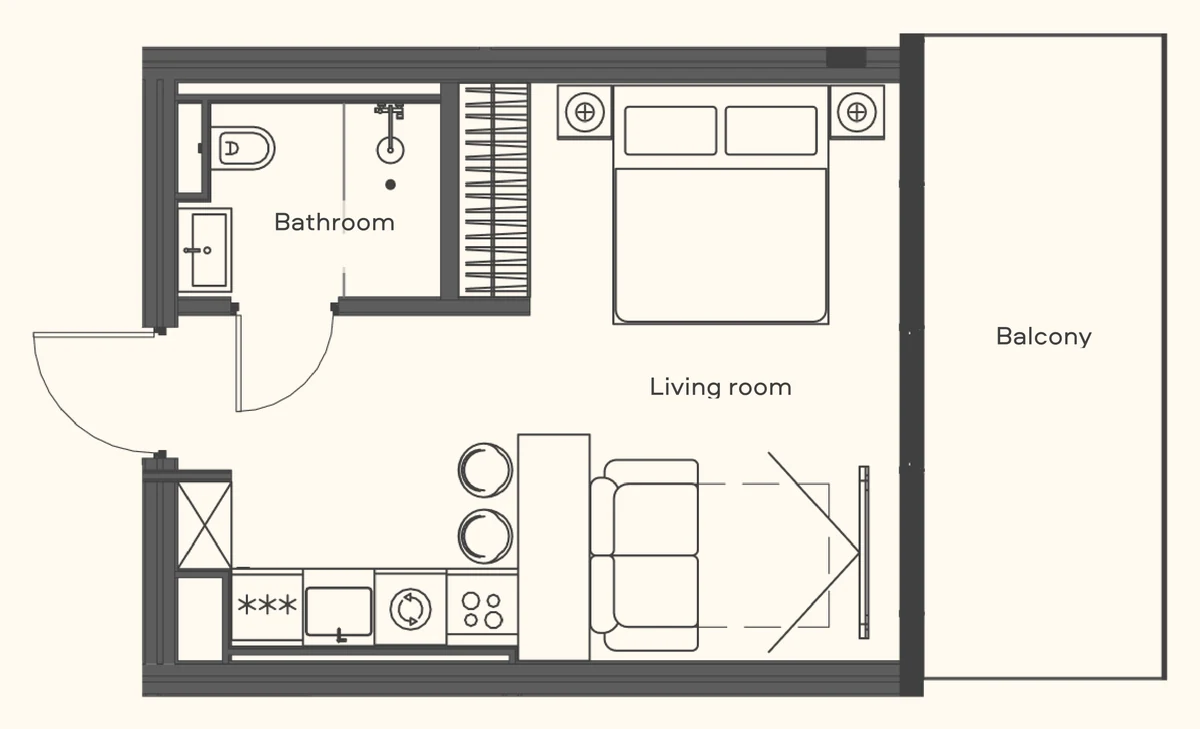 Studio floor plan at Trussardi Residences, Mira Ocean Estates