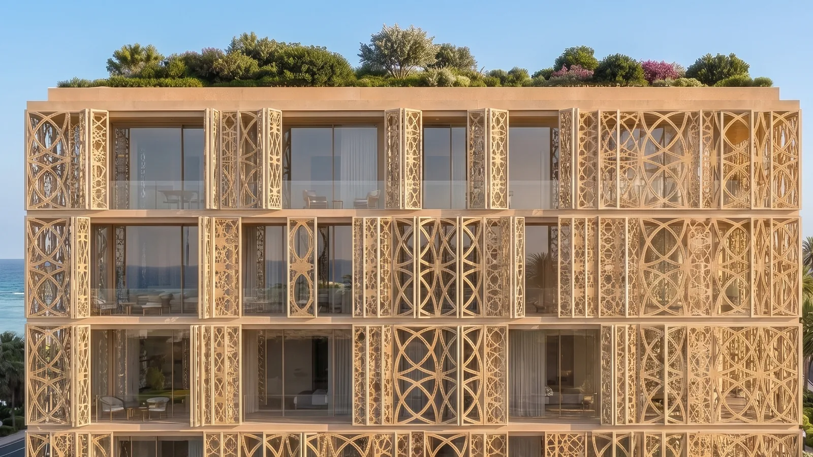 Facade detail with planted roof gardens