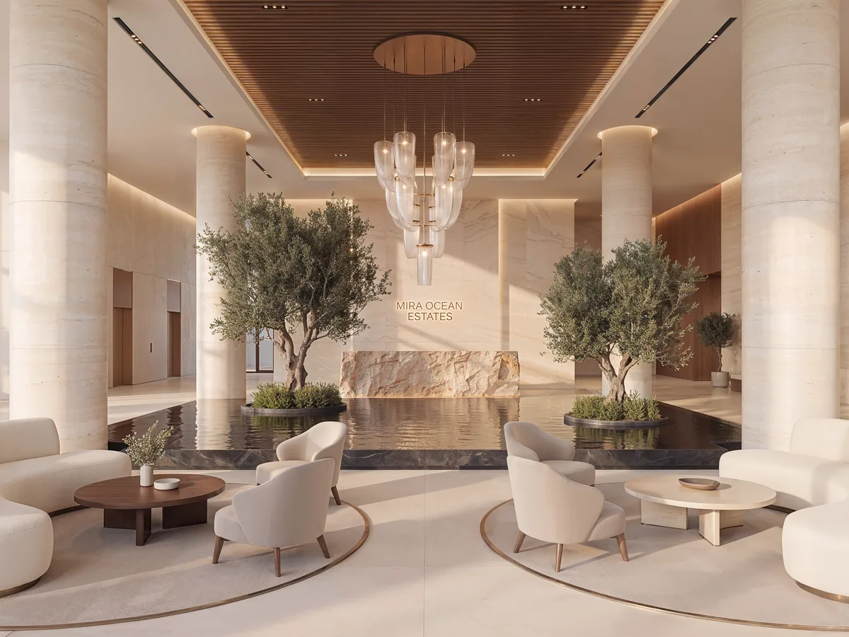 Residents' lobby lounge with concierge desk
